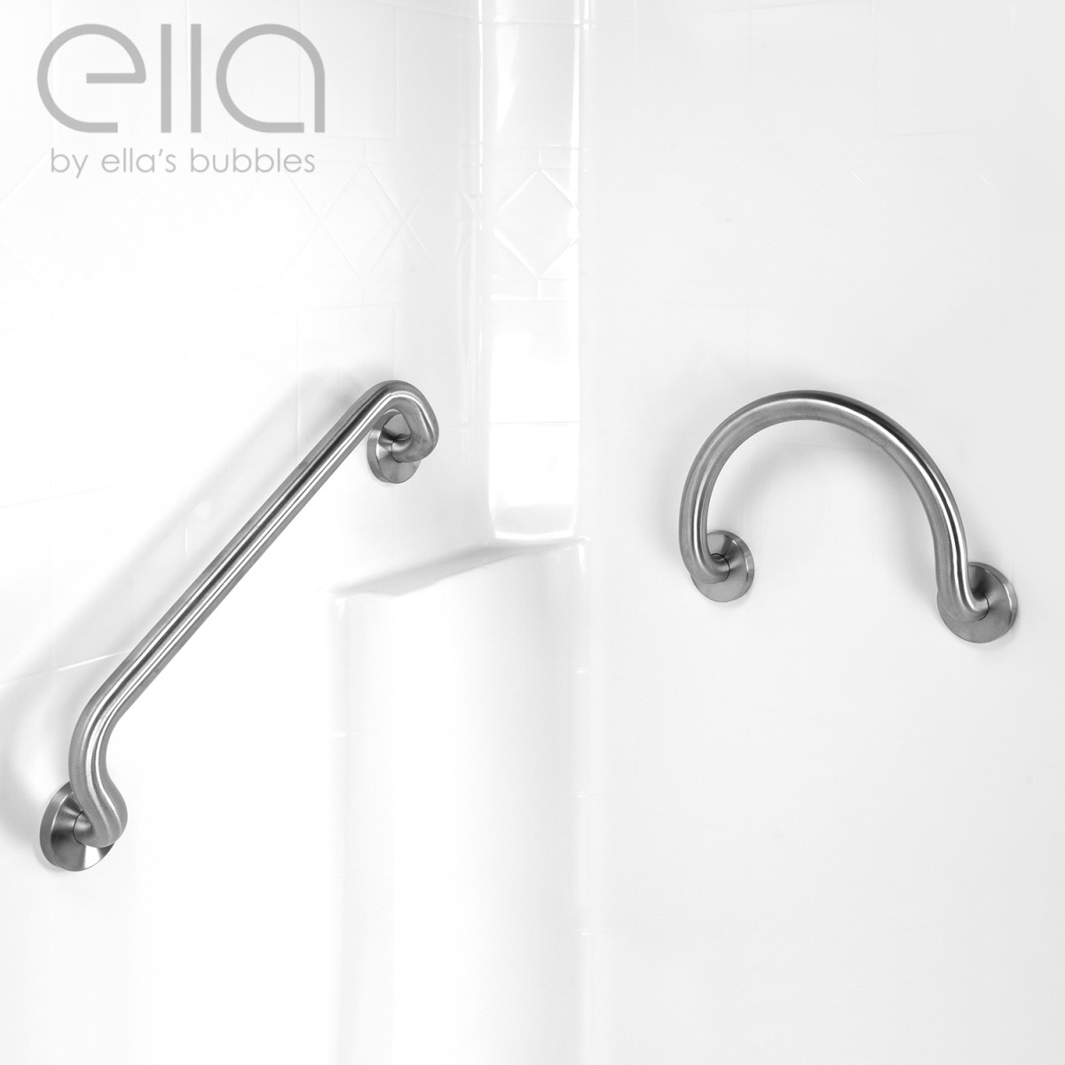 Ella Modern Polished Stainless Steel 12”x1 ¼” Circle Grab Bar And 20”x1 ¼” Dual Bent Grab Bars