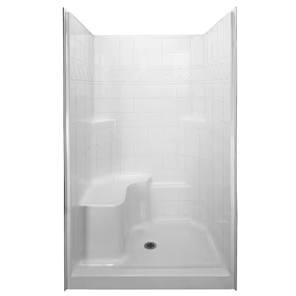 Basic 48 In. X 36.75 In. X 79.5 In. Alcove 3-piece Shower Kit With Shower Wall And Shower Pan In White, Lh Seat