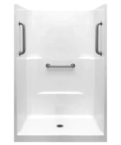 Liberty 42 In. X 42 In. X 80 In. Acrylx 1-piece Shower Walls And Shower Pan In White With 3 Loose Grab Bars,center Drain