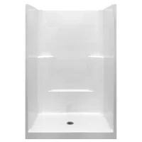Basic 48 In. X 37 In. X 80 In. Acrylx 1-piece Low Threshold Shower Wall And Shower Pan In White With Center Drain