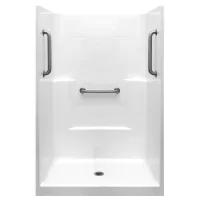 Liberty 48 In. X 37 In. X 80 In. Acrylx 1-piece Shower Wall And Shower Pan In White With 3 Loose Grab Bars,center Drain