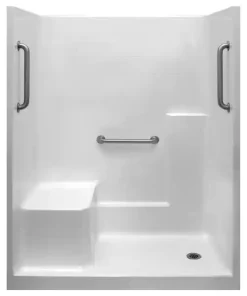 Liberty 60 In. X 33 In. X 77 In. Acrylx 1-piece Shower Wall And Shower Pan In White With 3 Loose Grab Bars, Left Seat