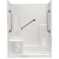 Liberty 60 In. X 33 In. X 77 In. Low Threshold 3-piece Shower Kit In White With Left Seat, 3 Grab Bars, Right Drain
