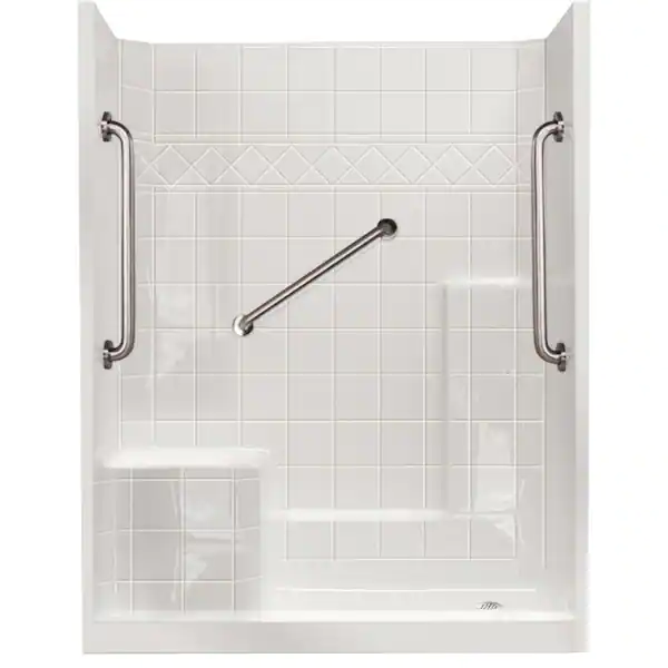 Liberty 60 In. X 33 In. X 77 In. Low Threshold 3-piece Shower Kit In White With Left Seat, 3 Grab Bars, Right Drain