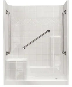 Liberty 60 In. X 33 In. X 77 In. 3-piece Low Threshold Shower Kit In White With Left Seat, 3 Grab Bars And Right Drain