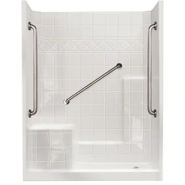 Liberty 60 In. X 33 In. X 77 In. 3-piece Low Threshold Shower Kit In White With Left Seat, 3 Grab Bars And Right Drain