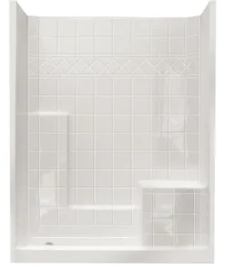 Basic 60 In. X 33 In. X 77 In. Low Threshold 3-piece Shower Kit In White With Right Seat And Left Drain