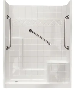 Liberty 60 In. X 33 In. X 77 In. Low Threshold 3-piece Shower Kit In White With Right Seat, 3 Grab Bars, Left Drain