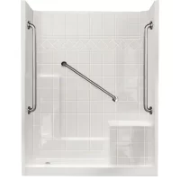 Liberty 60 In. X 33 In. X 77 In. Low Threshold 3-piece Large Shower Kit In White With Right Seat, 3 Grab Bars, Left Drain