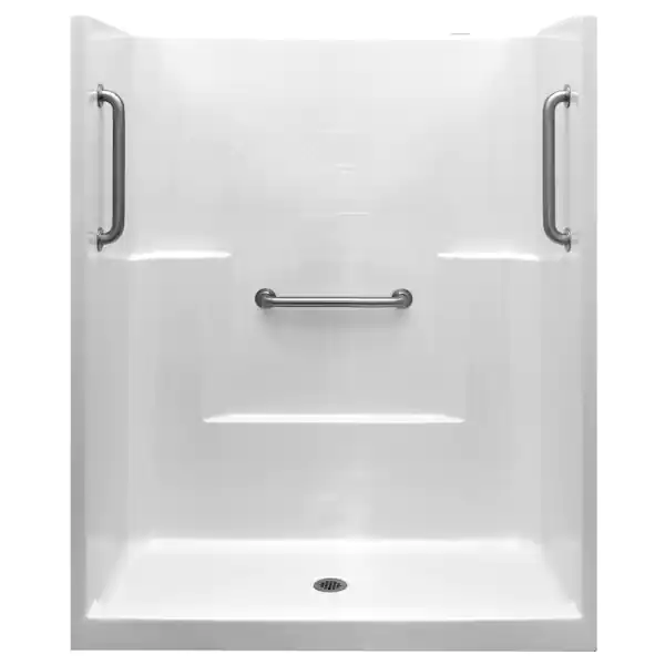 Liberty 60 In. X 33 In. X 77 In. Acrylx 1-piece Shower Wall And Shower Pan In White With 3 Loose Grab Bars,center Drain