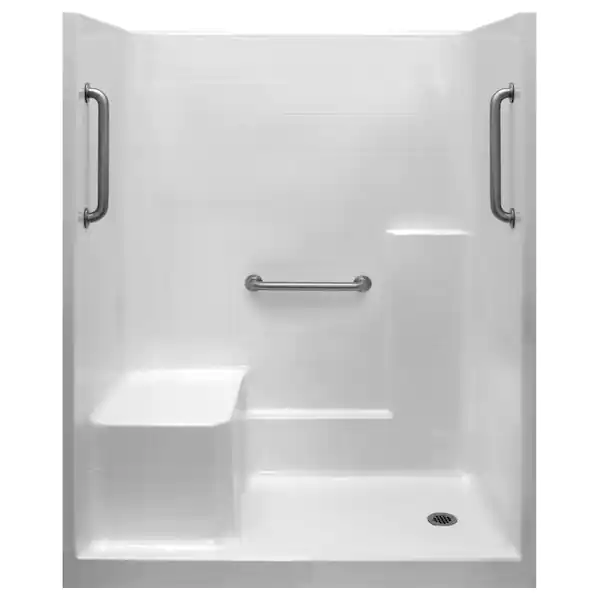 Liberty 60 In. X 36 In. X 77 In. Acrylx 1-piece Shower Kit With Shower Wall And Shower Pan In White Left Seat, 3 Loose Grab Bars
