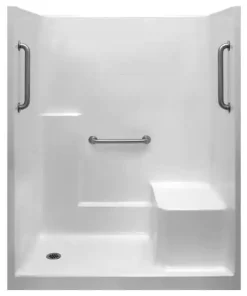 Liberty 60 In. X 36 In. X 77 In. Acrylx 1-piece Shower Kit With Shower Wall And Shower Pan In White Right Seat, 3 Loose Grab Bars