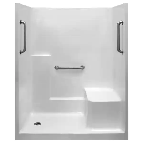 Liberty 60 In. X 36 In. X 77 In. Acrylx 1-piece Shower Kit With Shower Wall And Shower Pan In White Right Seat, 3 Loose Grab Bars